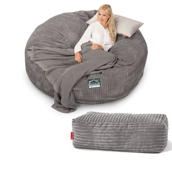 CloudSac 3000 XXL King Sized Memory Foam Beanbag Sofa - Cord Graphite Grey 06