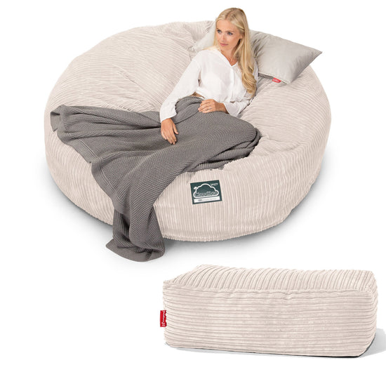 CloudSac 3000 XXL King Sized Memory Foam Beanbag Sofa - Cord Ivory 06