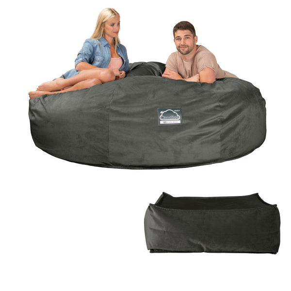 CloudSac 3000 XXL King Sized Memory Foam Beanbag Sofa - Velvet Graphite Grey Fabric Close-up Image