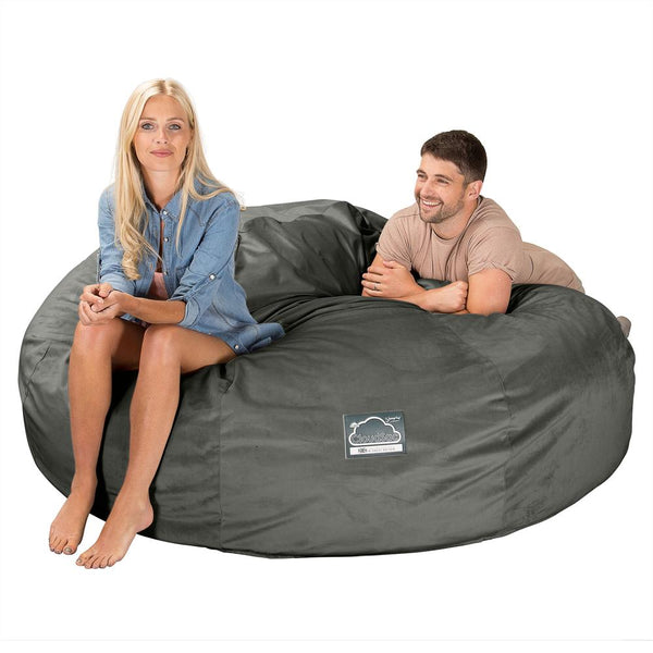 CloudSac 3000 XXL King Sized Memory Foam Beanbag Sofa - Velvet Graphite Grey 01