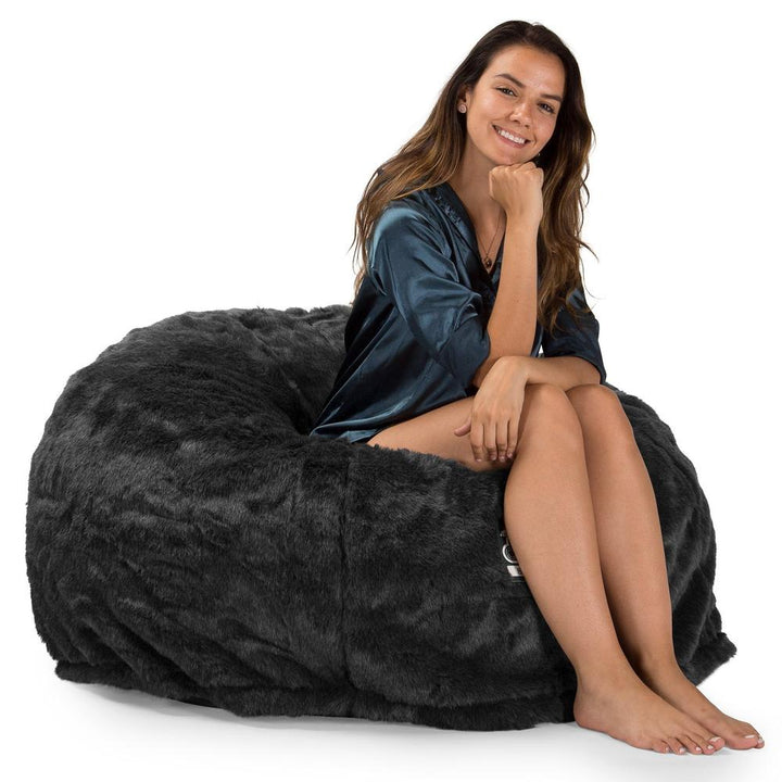 CloudSac 510 XL Large Memory Foam Beanbag - Faux Fur Sheepskin Black 04