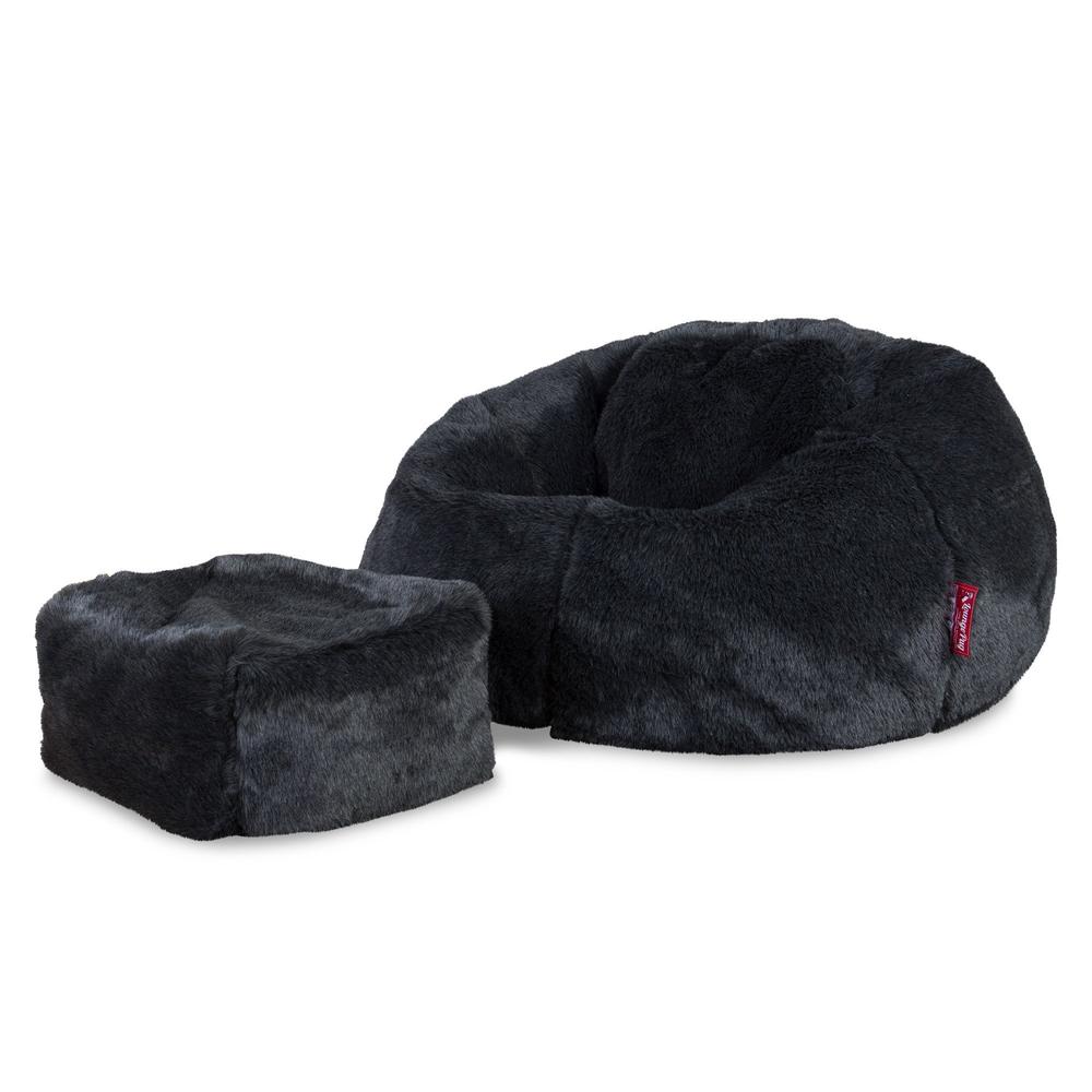 LOUNGE PUG Fluffy FAUX FUR Bean Bag Chairs CLASSIC Gaming Chair Beanbags Black