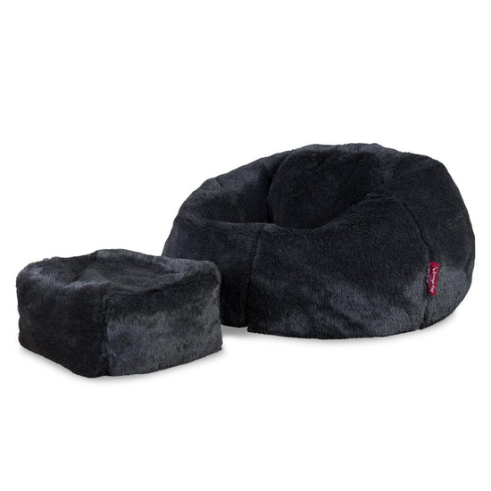 LOUNGE PUG Fluffy FAUX FUR Bean Bag Chairs CLASSIC Gaming Chair Beanbags Black
