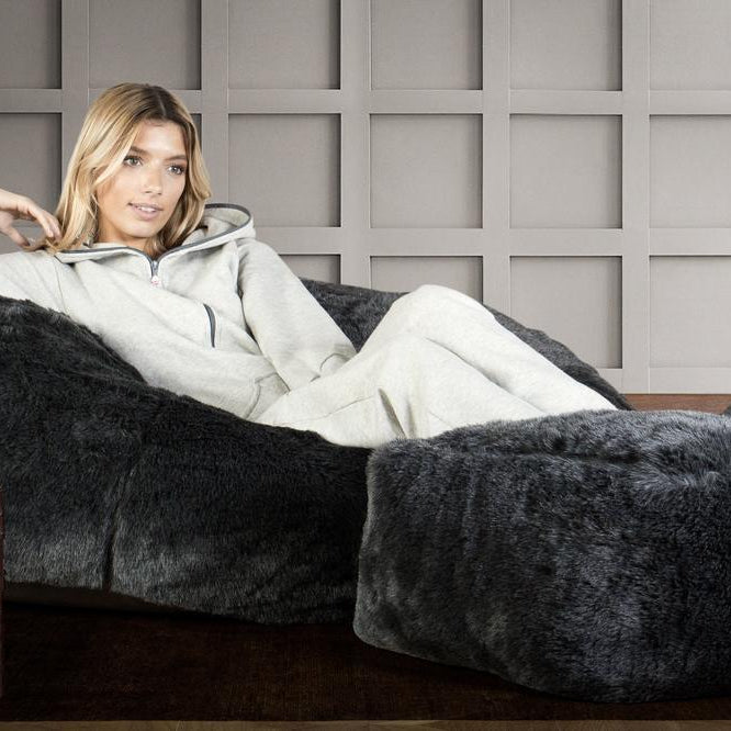 LOUNGE PUG Fluffy Faux Fur LUXURY Bean Bag SOFA CLASSIC LARGE Beanbags UK Black