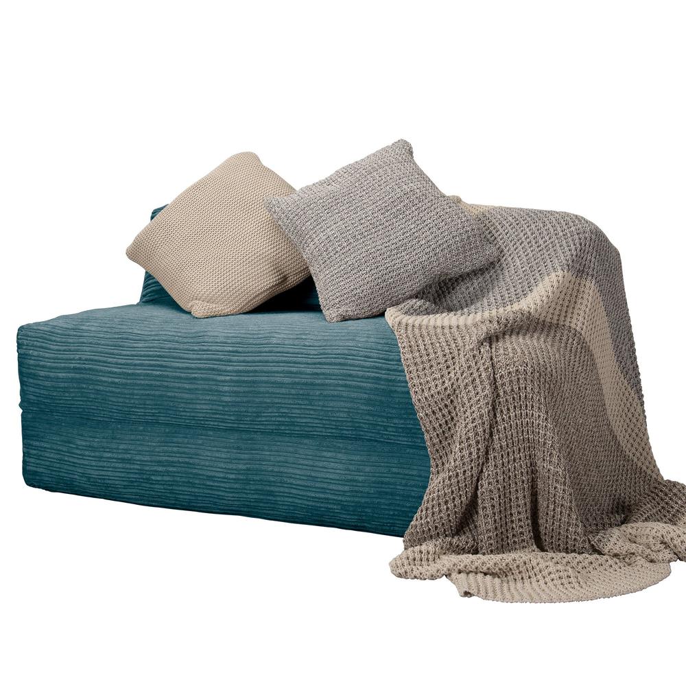 LOUNGE PUG Avery Double Futon Chair Bed Folding Sofa Bed Guest Bed Cord Aegean Blue