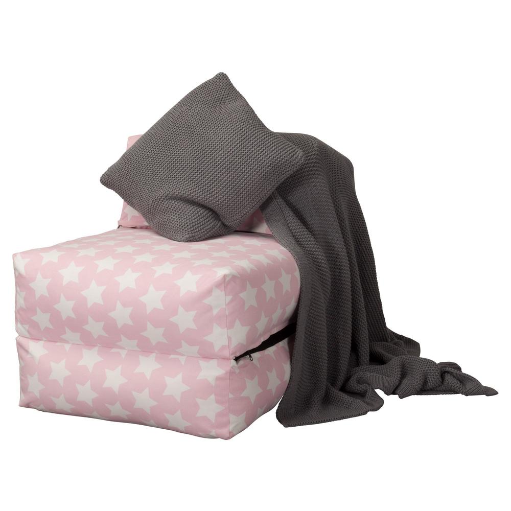 LOUNGE PUG Avery Single Futon Chair Bed Folding Sofa Bed Guest Bed Print Pink Star