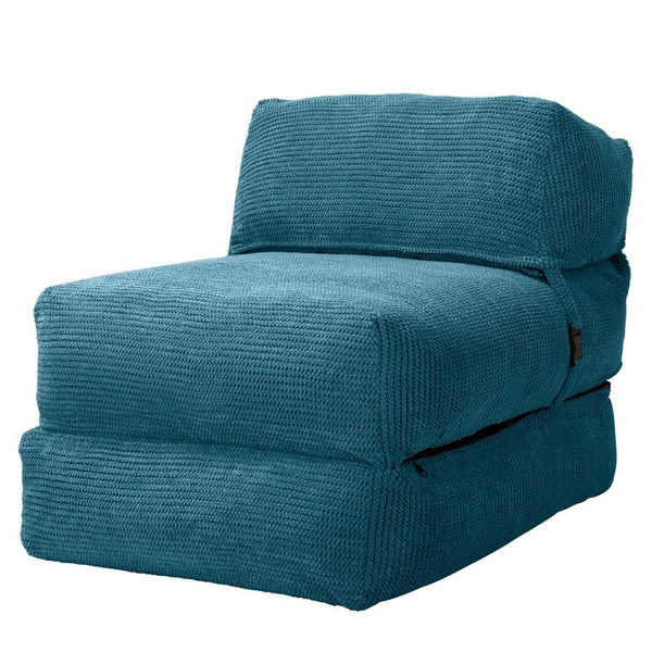 LOUNGE PUG Avery Single Futon Chair Bed Folding Sofa Bed Guest Bed Pom Pom Aegean Blue