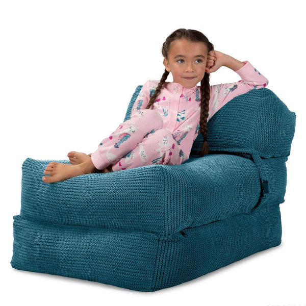 Avery Futon Chair Bed Single - Pom Pom Aegean Blue Fabric Close-up Image