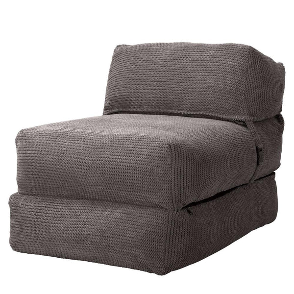 LOUNGE PUG Avery Single Futon Chair Bed Folding Sofa Bed Guest Bed Pom Pom Charcoal Grey