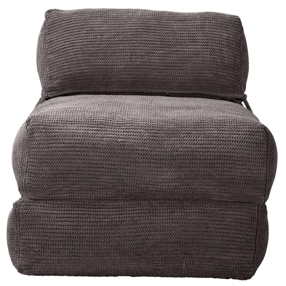 LOUNGE PUG Avery Single Futon Chair Bed Folding Sofa Bed Guest Bed Pom Pom Charcoal Grey