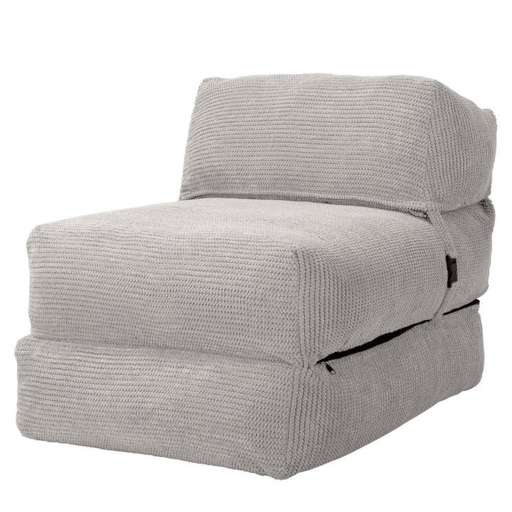 LOUNGE PUG Avery Single Futon Chair Bed Folding Sofa Bed Guest Bed Pom Pom Ivory