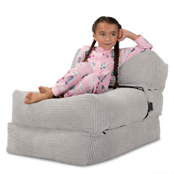 Avery Futon Chair Bed Single - Pom Pom Ivory Fabric Close-up Image