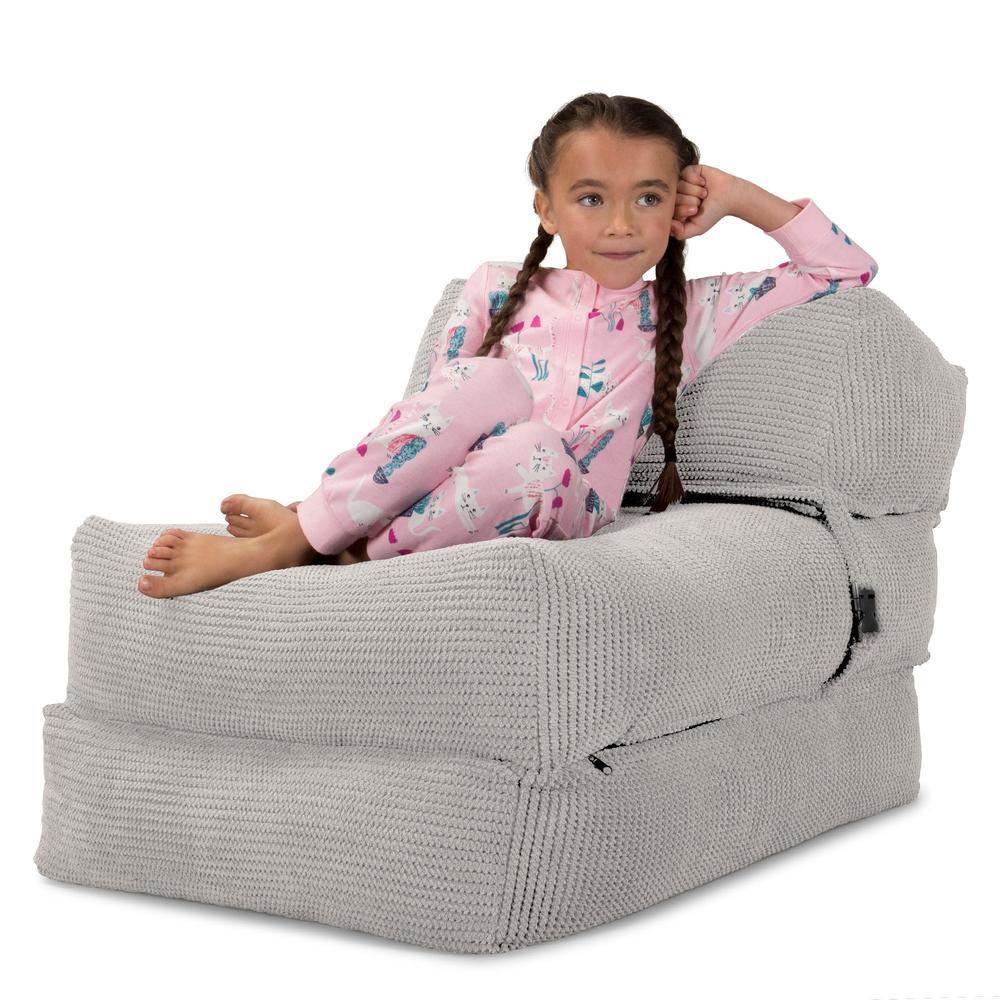 LOUNGE PUG Avery Single Futon Chair Bed Folding Sofa Bed Guest Bed Pom Pom Ivory