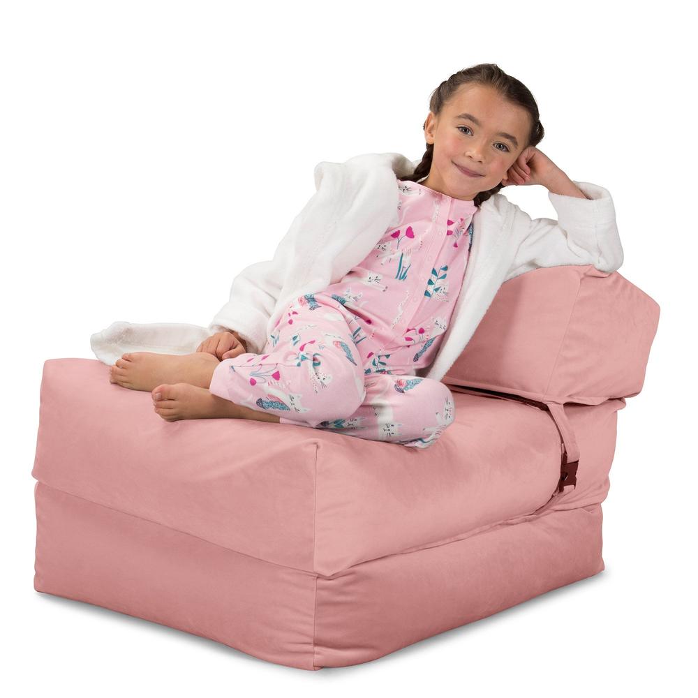 LOUNGE PUG Avery Single Futon Chair Bed Folding Sofa Bed Guest Bed Velvet Rose Pink