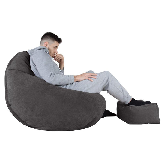 LOUNGE PUG Highback Gaming Bean Bag Chair Bristol Flock Graphite Grey Beanbag UK 