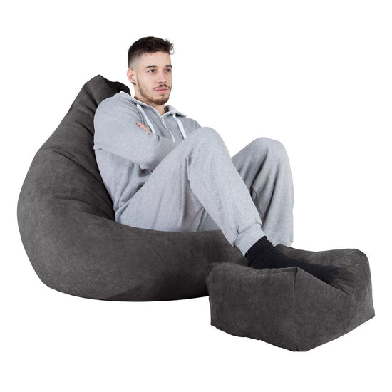 LOUNGE PUG Highback Gaming Bean Bag Chair Bristol Flock Graphite Grey Beanbag UK 