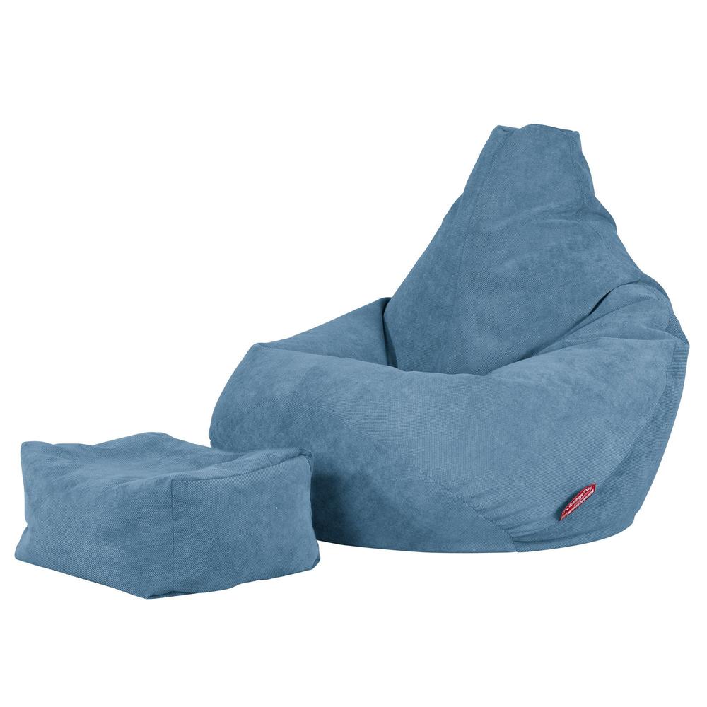 LOUNGE PUG Highback Gaming Bean Bag Chair Bristol Flock Aegean Blue Beanbag UK 