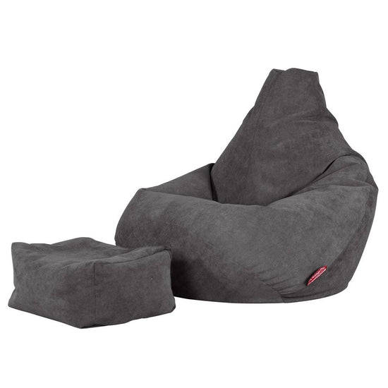 LOUNGE PUG Highback Gaming Bean Bag Chair Bristol Flock Graphite Grey Beanbag UK 