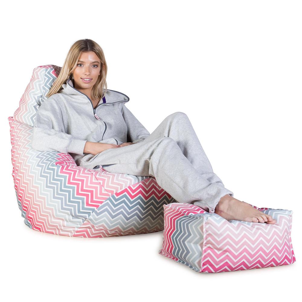 LOUNGE PUG Highback Gaming Bean Bag Chair Print Chevron Pink Beanbag UK 