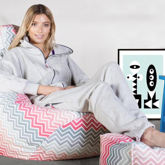 LOUNGE PUG Highback Gaming Bean Bag Chair Print Chevron Pink Beanbag UK 