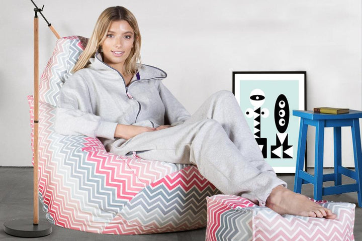 LOUNGE PUG Highback Gaming Bean Bag Chair Print Chevron Pink Beanbag UK 