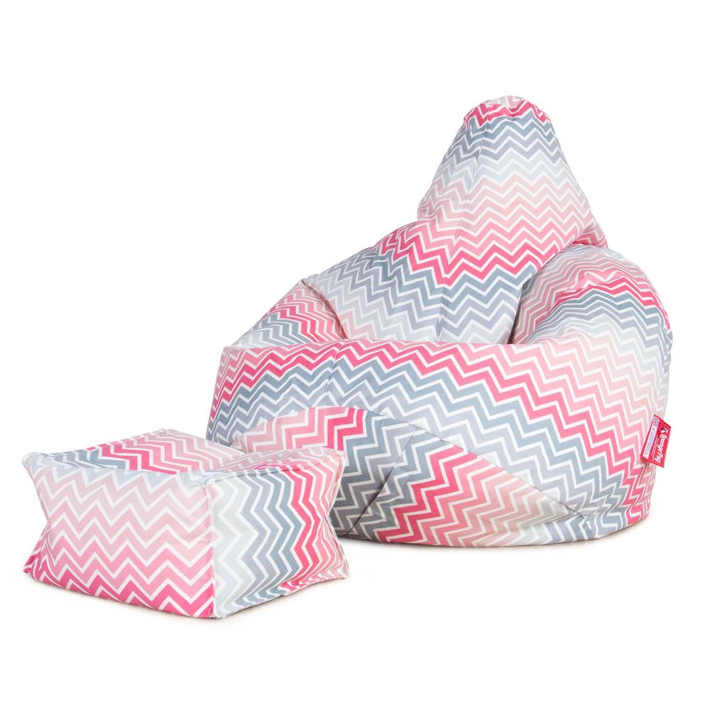 LOUNGE PUG Print Chevron Bean Bag Footstool Small PINK (Size 20cm H x 35cm D x 45cm Wide)