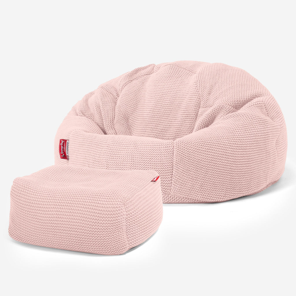 LOUNGE PUG ELLOS KNIT Bean Bag Chairs CLASSIC Gaming Chair Beanbags BABY PINK