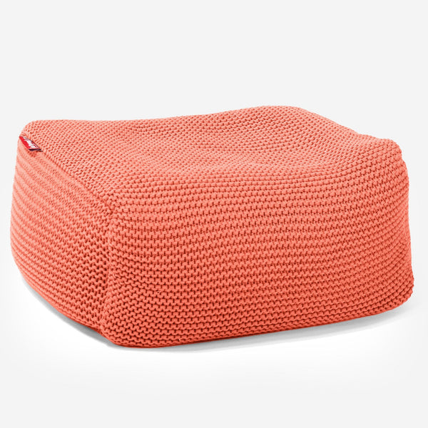 LOUNGE PUG ELLOS KNIT Bean Bag Footstool Small CORAL PINK (Size 20cm H x 30cm D x 40cm Wide)