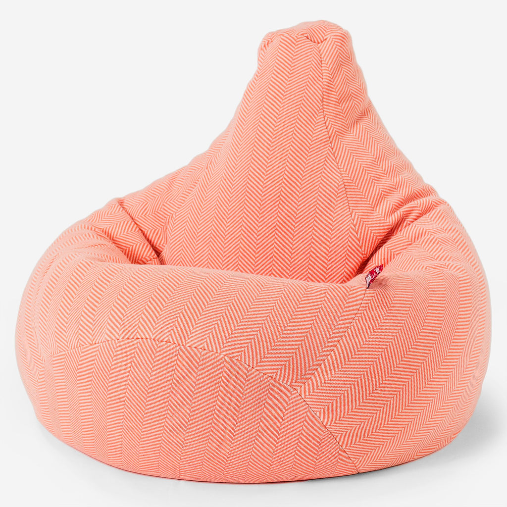 Highback Bean Bag Chair - 100% Cotton Herringbone Coral Pink 01