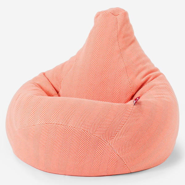 Highback Bean Bag Chair - 100% Cotton Herringbone Coral Pink 01