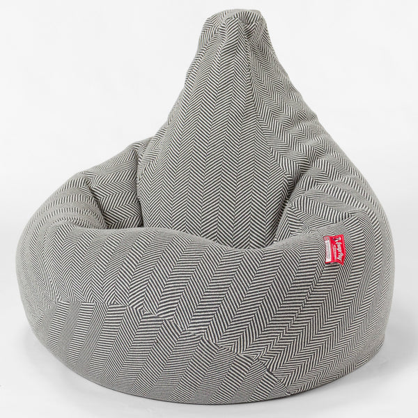 Highback Bean Bag Chair - 100% Cotton Herringbone Grey 01