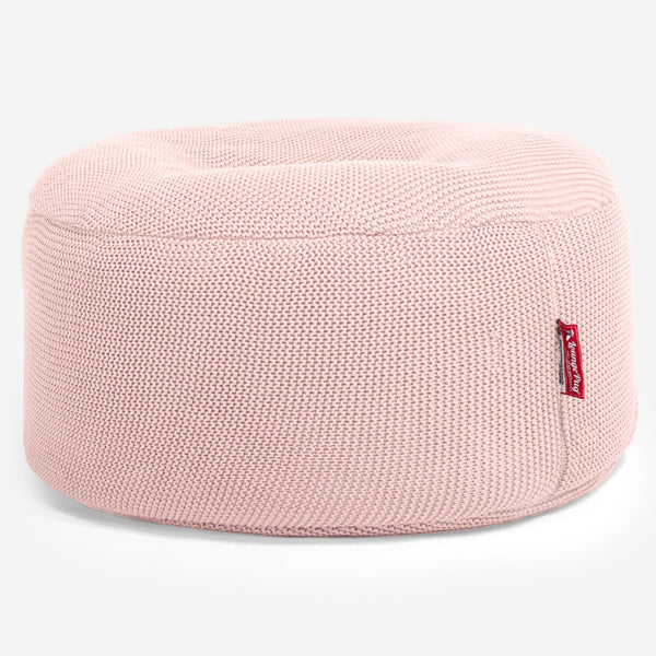 LOUNGE PUG ELLOS KNIT Large Hassock POUFFE Footstool Round BABY PINK (Size 30cm H x 70cm Dia)