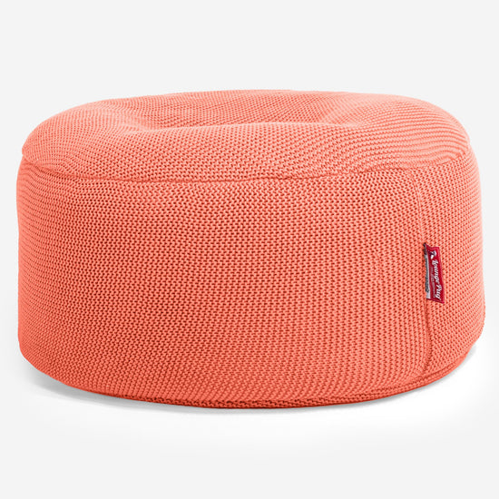LOUNGE PUG ELLOS KNIT Large Hassock POUFFE Footstool Round CORAL (Size 30cm H x 70cm Dia)