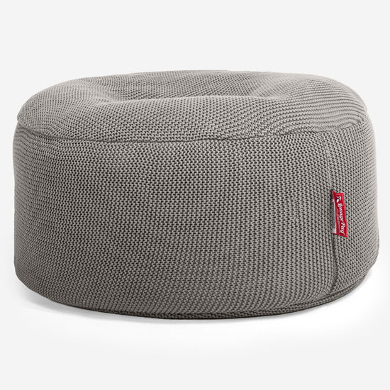 LOUNGE PUG ELLOS KNIT Large Hassock POUFFE Footstool Round GREY (Size 30cm H x 70cm Dia)