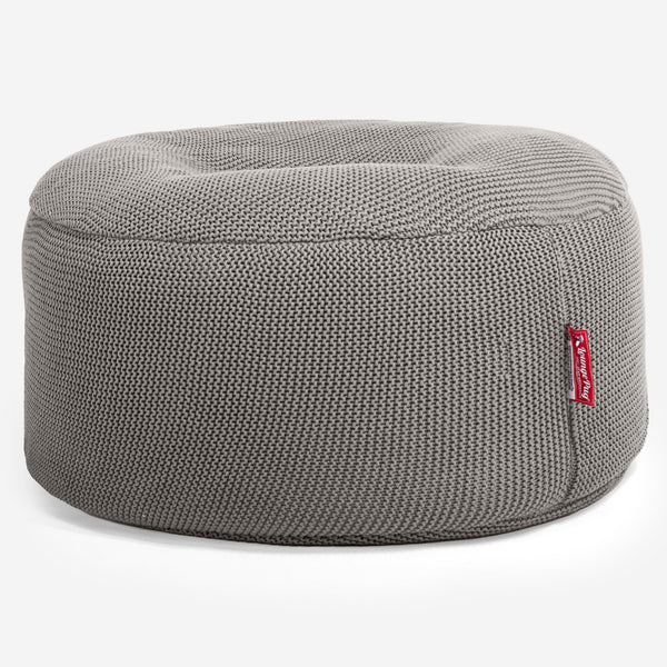 LOUNGE PUG ELLOS KNIT Large Hassock POUFFE Footstool Round GREY (Size 30cm H x 70cm Dia)