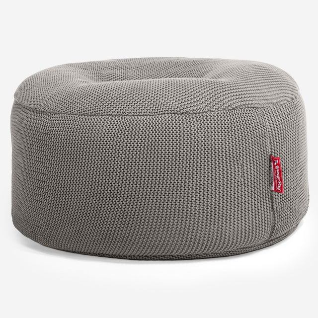 LOUNGE PUG ELLOS KNIT Large Hassock POUFFE Footstool Round GREY (Size 30cm H x 70cm Dia)