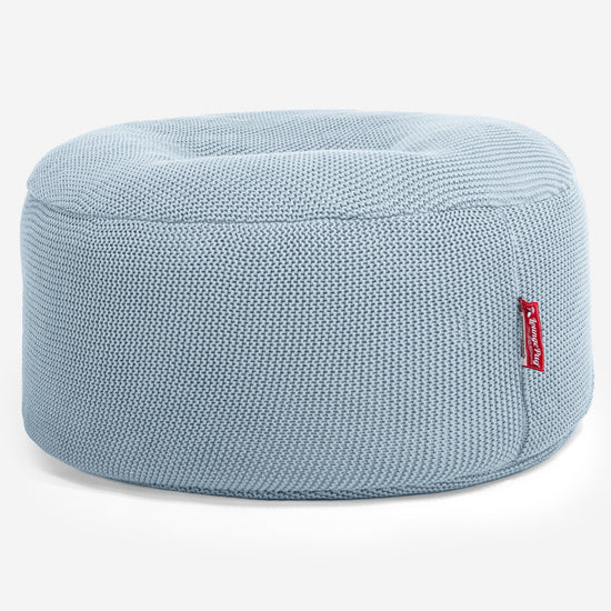 LOUNGE PUG ELLOS KNIT Large Hassock POUFFE Footstool Round MISTY BLUE (Size 30cm H x 70cm Dia)