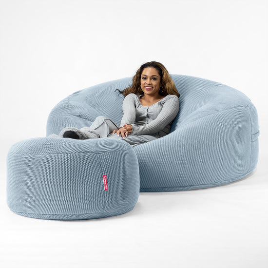 LOUNGE PUG ELLOS KNIT GIANT Bean Bag SOFA MEGA MAMMOTH Beanbag MISTY BLUE