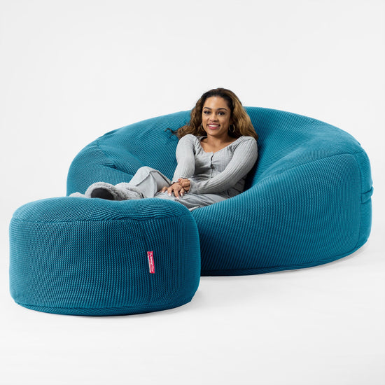 LOUNGE PUG ELLOS KNIT GIANT Bean Bag SOFA MEGA MAMMOTH Beanbag PETROL BLUE