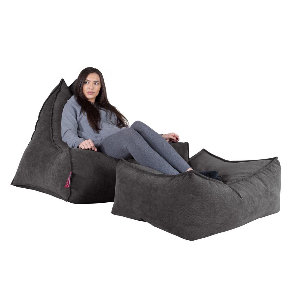 LOUNGE PUG FLOCK Bean Bag Footstool Large Graphite (Size 25cm H x 40cm D x 70cm Wide)
