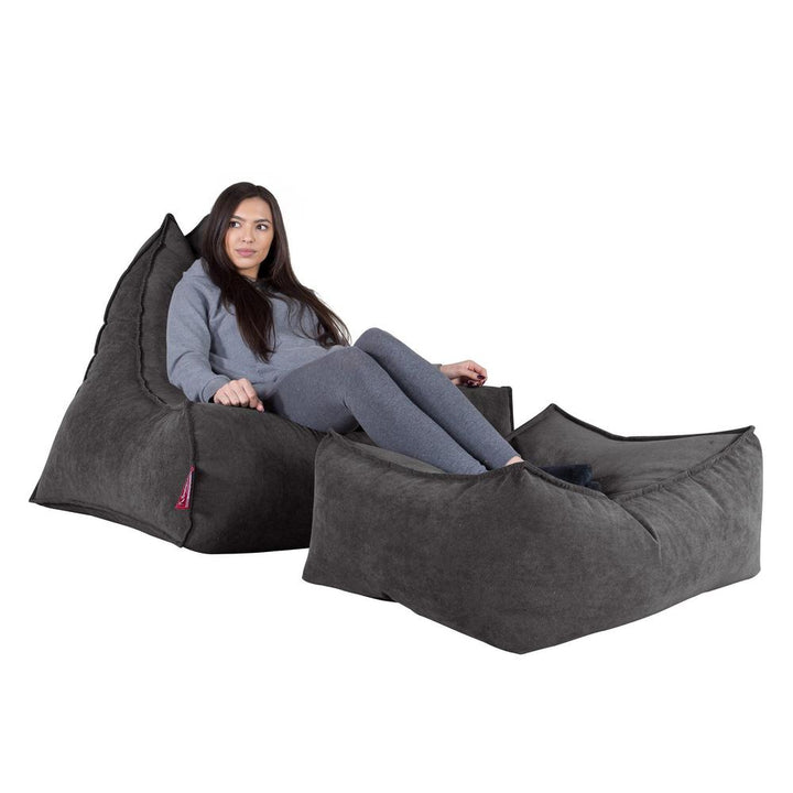 LOUNGE PUG FLOCK Bean Bag Footstool Large Graphite (Size 25cm H x 40cm D x 70cm Wide)