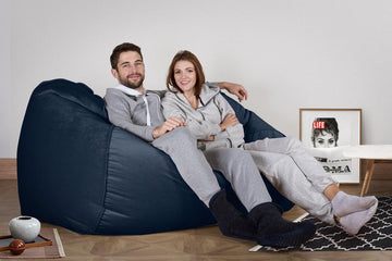 LOUNGE PUG GIANT Bean Bag Sofa Bed Huge Beanbag Couch UK Velvet Midnight Blue