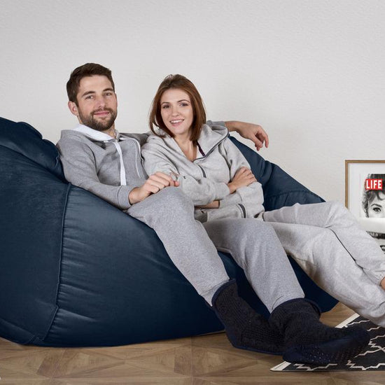LOUNGE PUG GIANT Bean Bag Sofa Bed Huge Beanbag Couch UK Velvet Midnight Blue