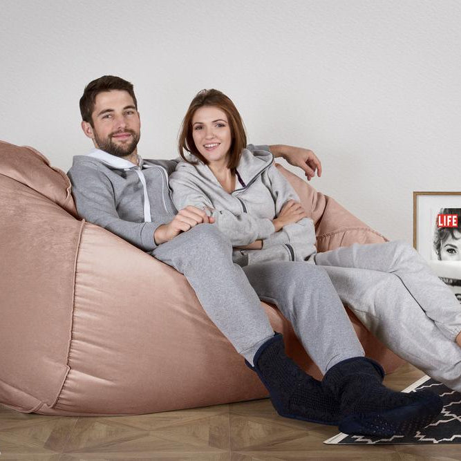 LOUNGE PUG GIANT Bean Bag Sofa Bed Huge Beanbag Couch UK Velvet Rose Pink