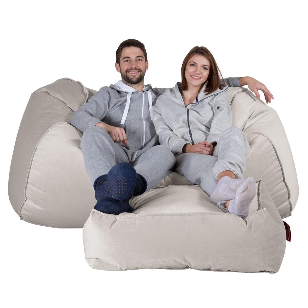 LOUNGE PUG GIANT Bean Bag Sofa Bed Huge Beanbag Couch UK Velvet Silver