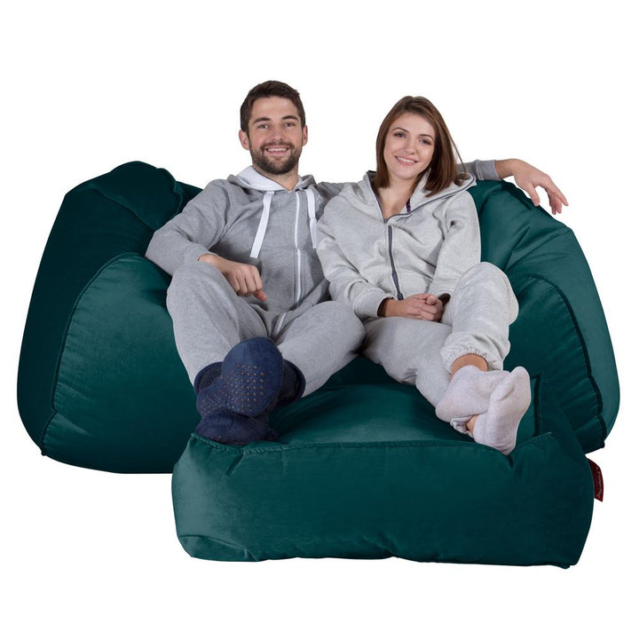 LOUNGE PUG GIANT Bean Bag Sofa Bed Huge Beanbag Couch UK Velvet Teal Blue