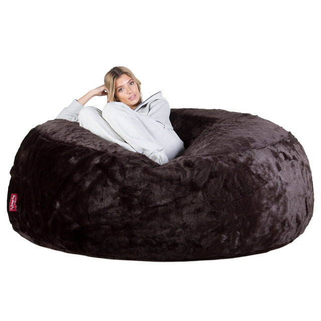 Mega Mammoth Bean Bag Sofa - Faux Fur Sheepskin Brown 02