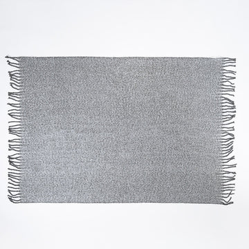 LOUNGE PUG Herringbone Grey Large Faux Mohair Throw Blanket 130 x 180 cm