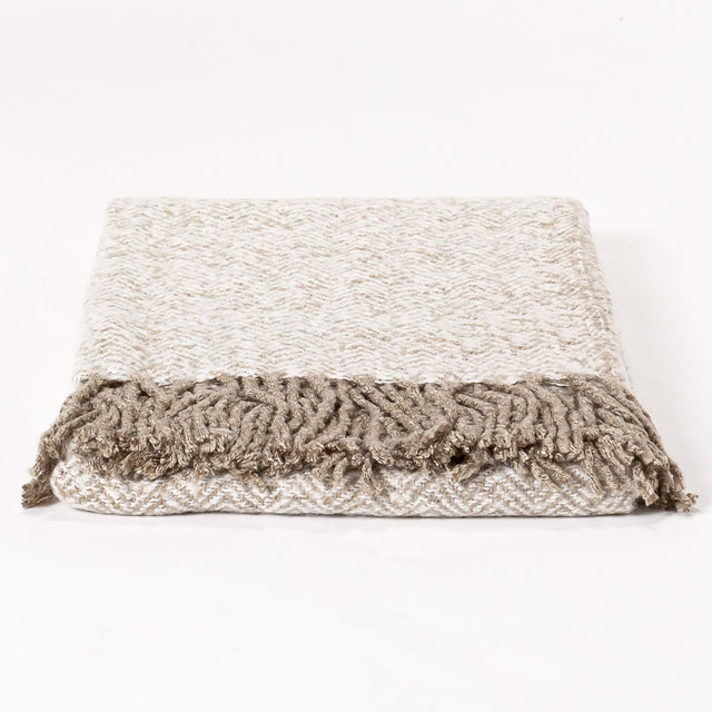 LOUNGE PUG Herringbone Taupe Large Faux Mohair Throw Blanket 130 x 180 cm