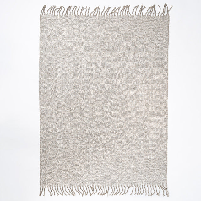 LOUNGE PUG Herringbone Taupe Large Faux Mohair Throw Blanket 130 x 180 cm